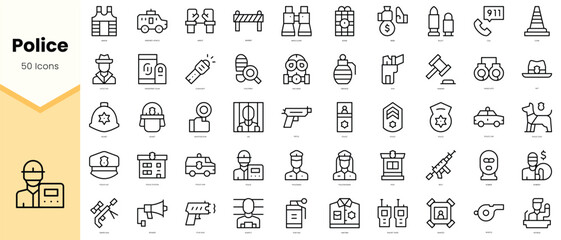 Set of police Icons. Simple line art style icons pack. Vector illustration