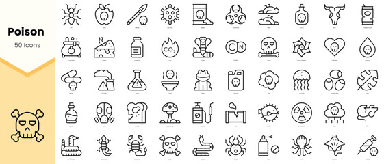 Set of poison Icons. Simple line art style icons pack. Vector illustration