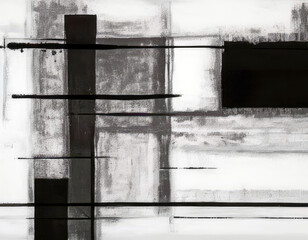 Grungy monochrome constructivism style abstract art background or cover template. Rough blocks and bars of black, white and grey color.