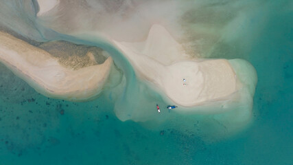 Aerial view Summer with Sand bank  while relaxing on vacation as white sand beach  in the lagoon background