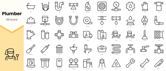 Set of plumber Icons. Simple line art style icons pack. Vector illustration