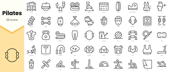 Set of simple outline pilates Icons. Simple line art style icons pack. Vector illustration