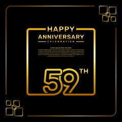 59 year anniversary celebration logo in golden color, square style, vector template illustration