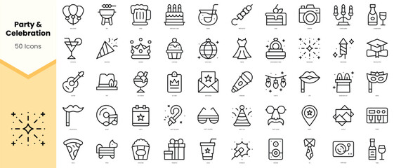 Set of party and celebration Icons. Simple line art style icons pack. Vector illustration