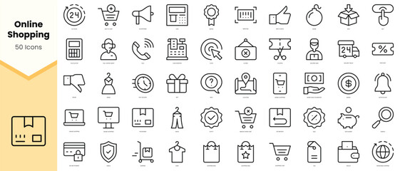 Obraz na płótnie Canvas Set of online shopping Icons. Simple line art style icons pack. Vector illustration
