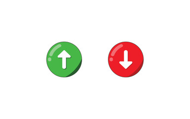 Up and down arrow icons. Realistic bubble up and down buttons icons. Arrow vector illustration. Flat icons isolated on white background.