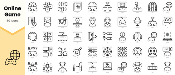 Fototapeta na wymiar Set of online game Icons. Simple line art style icons pack. Vector illustration
