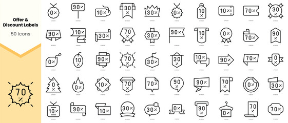 Set of offer and discount labels Icons. Simple line art style icons pack. Vector illustration