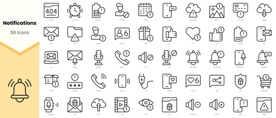 Fototapeta na wymiar Set of notifications Icons. Simple line art style icons pack. Vector illustration