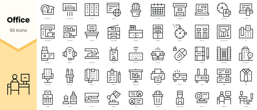 Set of office Icons. Simple line art style icons pack. Vector illustration