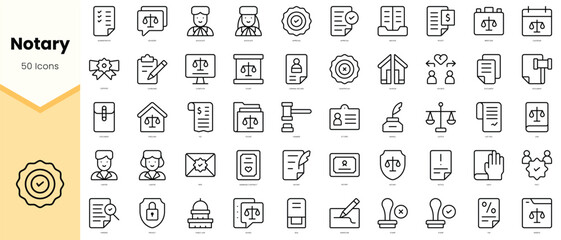 Obraz na płótnie Canvas Set of notary Icons. Simple line art style icons pack. Vector illustration