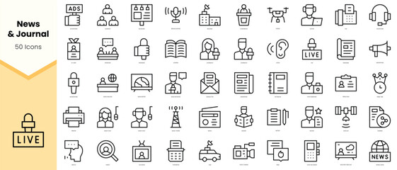 Set of news and journal Icons. Simple line art style icons pack. Vector illustration