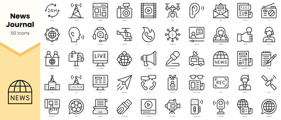 Fototapeta na wymiar Set of news journal Icons. Simple line art style icons pack. Vector illustration