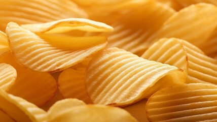 The Snack King: A Close-Up of Crispy Potato Chips, Beloved by All, fat food, wallpaper, texture, for banner, flyer