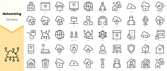 Set of networking Icons. Simple line art style icons pack. Vector illustration