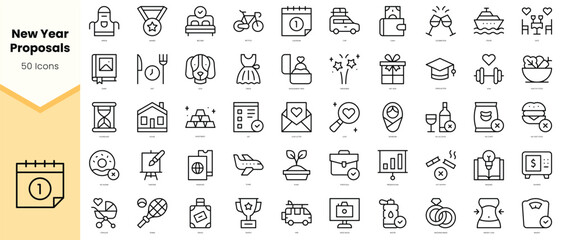 Fototapeta na wymiar Set of new year proposals Icons. Simple line art style icons pack. Vector illustration