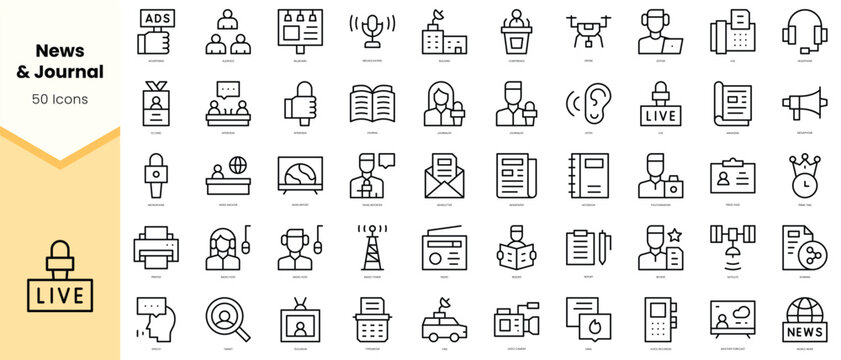 Set of news and journal Icons. Simple line art style icons pack. Vector illustration