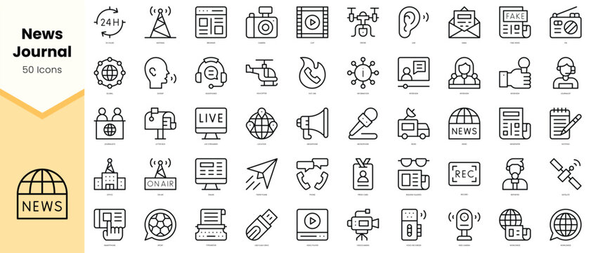 Set of news journal Icons. Simple line art style icons pack. Vector illustration