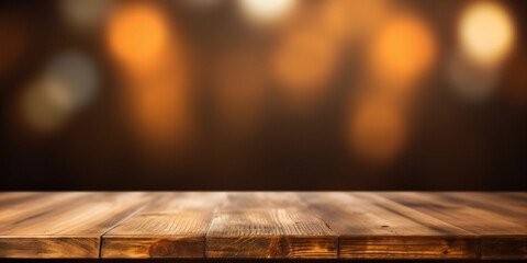 An empty wooden table top with blurred background, Generative AI