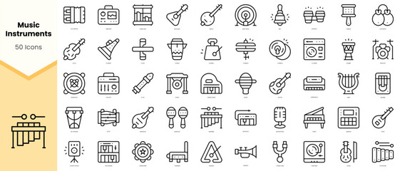 Set of music instruments Icons. Simple line art style icons pack. Vector illustration
