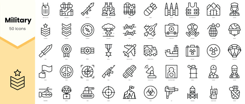 Set of military Icons. Simple line art style icons pack. Vector illustration