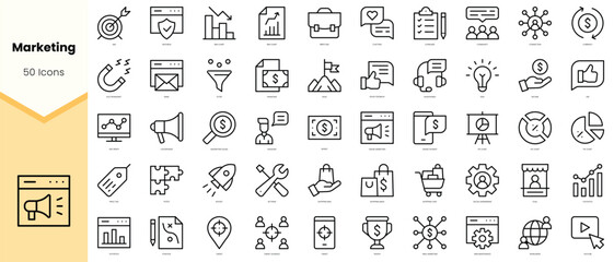 Set of marketing Icons. Simple line art style icons pack. Vector illustration
