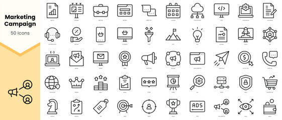 Set of marketing campaign Icons. Simple line art style icons pack. Vector illustration