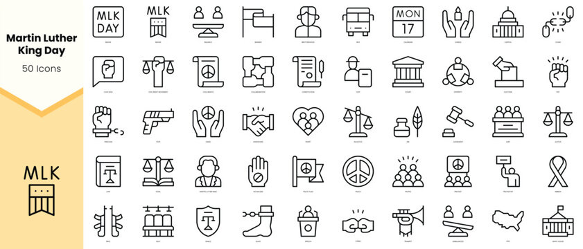 Set of martin luther king day Icons. Simple line art style icons pack. Vector illustration