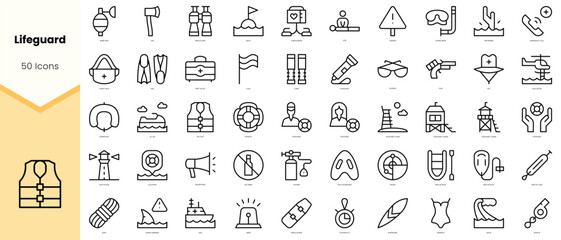 Set of lifeguard Icons. Simple line art style icons pack. Vector illustration - obrazy, fototapety, plakaty