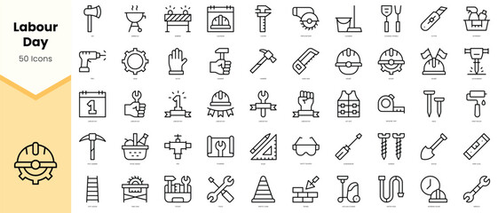 Set of labour day Icons. Simple line art style icons pack. Vector illustration