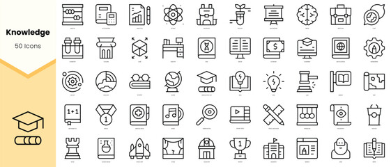 Fototapeta na wymiar Set of knowledge Icons. Simple line art style icons pack. Vector illustration