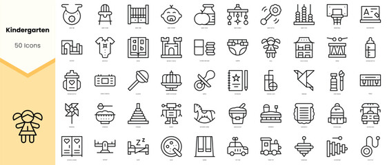 Set of kindergarten Icons. Simple line art style icons pack. Vector illustration - obrazy, fototapety, plakaty