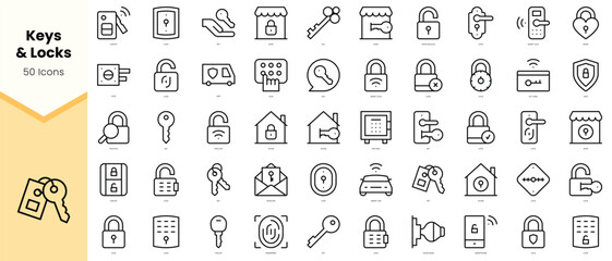 Fototapeta na wymiar Set of keys and locks Icons. Simple line art style icons pack. Vector illustration