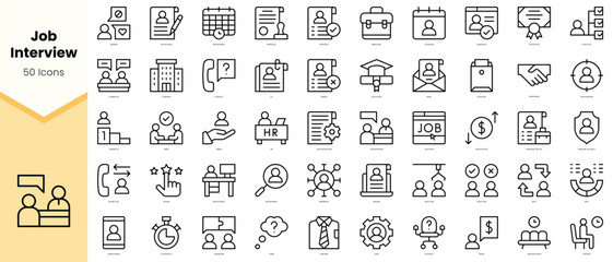 Set of job interview Icons. Simple line art style icons pack. Vector illustration