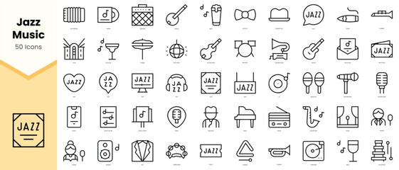 Set of jazz music Icons. Simple line art style icons pack. Vector illustration