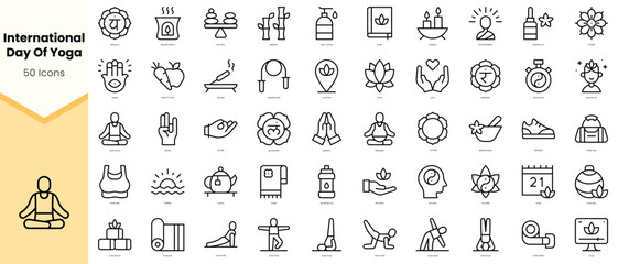 Fototapeta na wymiar Set of international day of yoga Icons. Simple line art style icons pack. Vector illustration