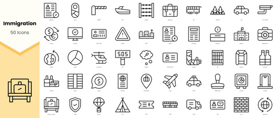 Obraz na płótnie Canvas Set of immigration Icons. Simple line art style icons pack. Vector illustration