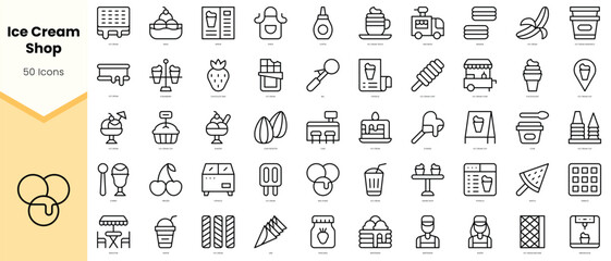 Set of ice cream shop Icons. Simple line art style icons pack. Vector illustration