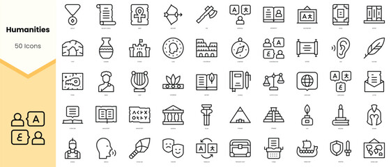 Set of humanities Icons. Simple line art style icons pack. Vector illustration