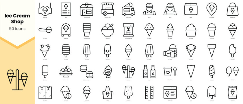 Set of ice cream shop Icons. Simple line art style icons pack. Vector illustration