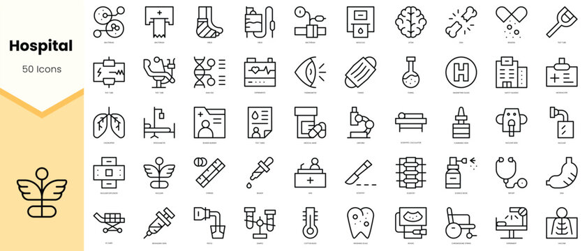 Set of hospital Icons. Simple line art style icons pack. Vector illustration
