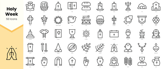 Set of holy week Icons. Simple line art style icons pack. Vector illustration