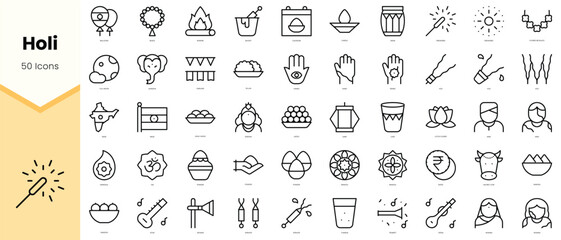 Set of holi Icons. Simple line art style icons pack. Vector illustration