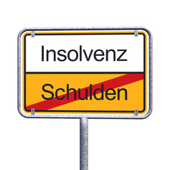 Illustration - Ortsschild - Ortstafel - Insolvenz - Schulden - Freisteller - Freigestellt