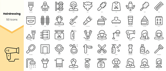 Set of hairdressing Icons. Simple line art style icons pack. Vector illustration