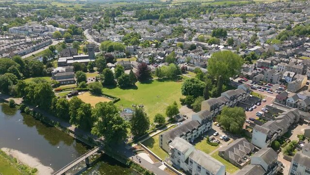 Aerial drone video of the town Kendal in Cumbria, north-west England. 