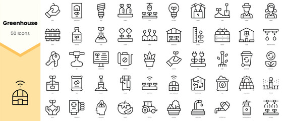 Naklejka na ściany i meble Set of greenhouse Icons. Simple line art style icons pack. Vector illustration