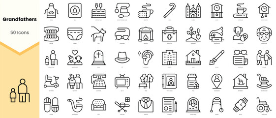 Set of grandfathers Icons. Simple line art style icons pack. Vector illustration