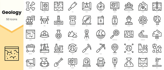 Set of geology Icons. Simple line art style icons pack. Vector illustration