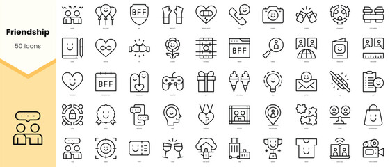 Fototapeta na wymiar Set of friendship Icons. Simple line art style icons pack. Vector illustration